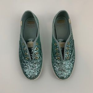 Kate Spade Keds Dusty Blue Glitter Sneakers